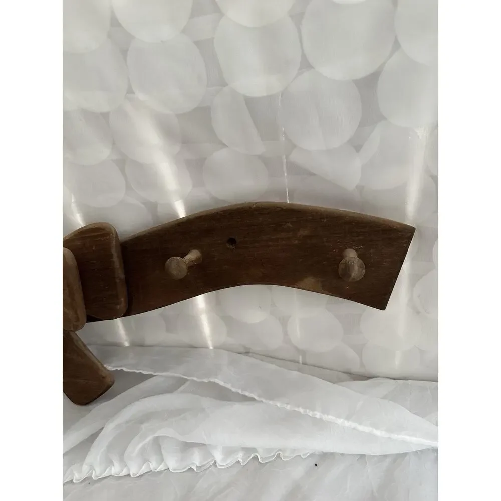 Vtg Handmade Wood Peg Wall Bow Ribbon Hanger Hanging Rack 30 X 8” Cottagecore